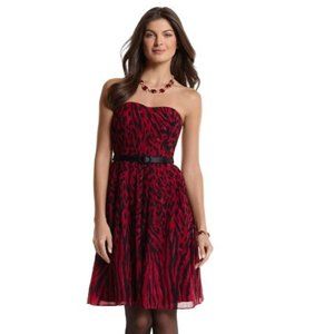 White House Black Market Strapless Red Leopard Print Dress